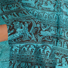 Load image into Gallery viewer, Sanskriti Vintage Sarees Blue Human Animal Printed Pure Silk Sari Craft Fabric
