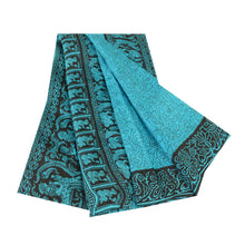 Load image into Gallery viewer, Sanskriti Vintage Sarees Blue Human Animal Printed Pure Silk Sari Craft Fabric
