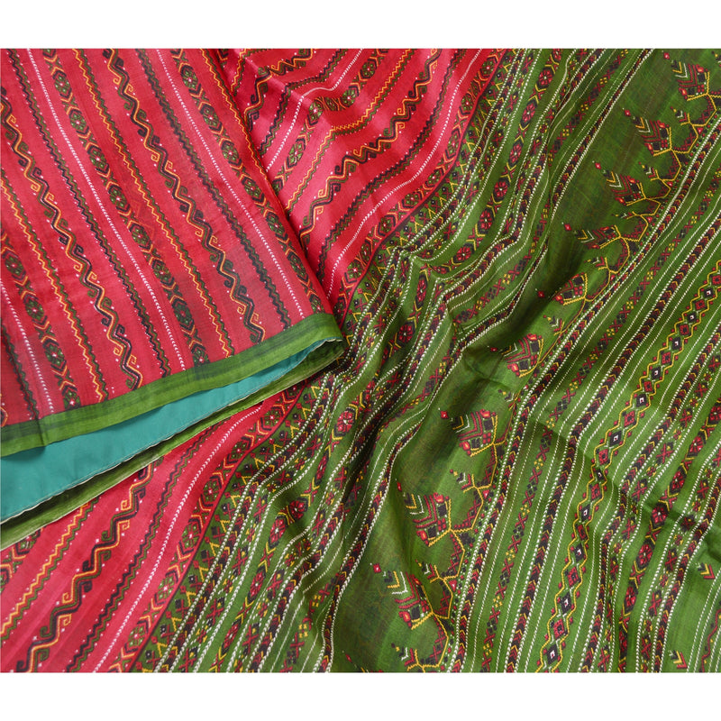 Сари Sanskriti Vintage темно-красного цвета, 100% чистый шелк, напечатанное сари, 5YD, ремесленная устойчивая ткань