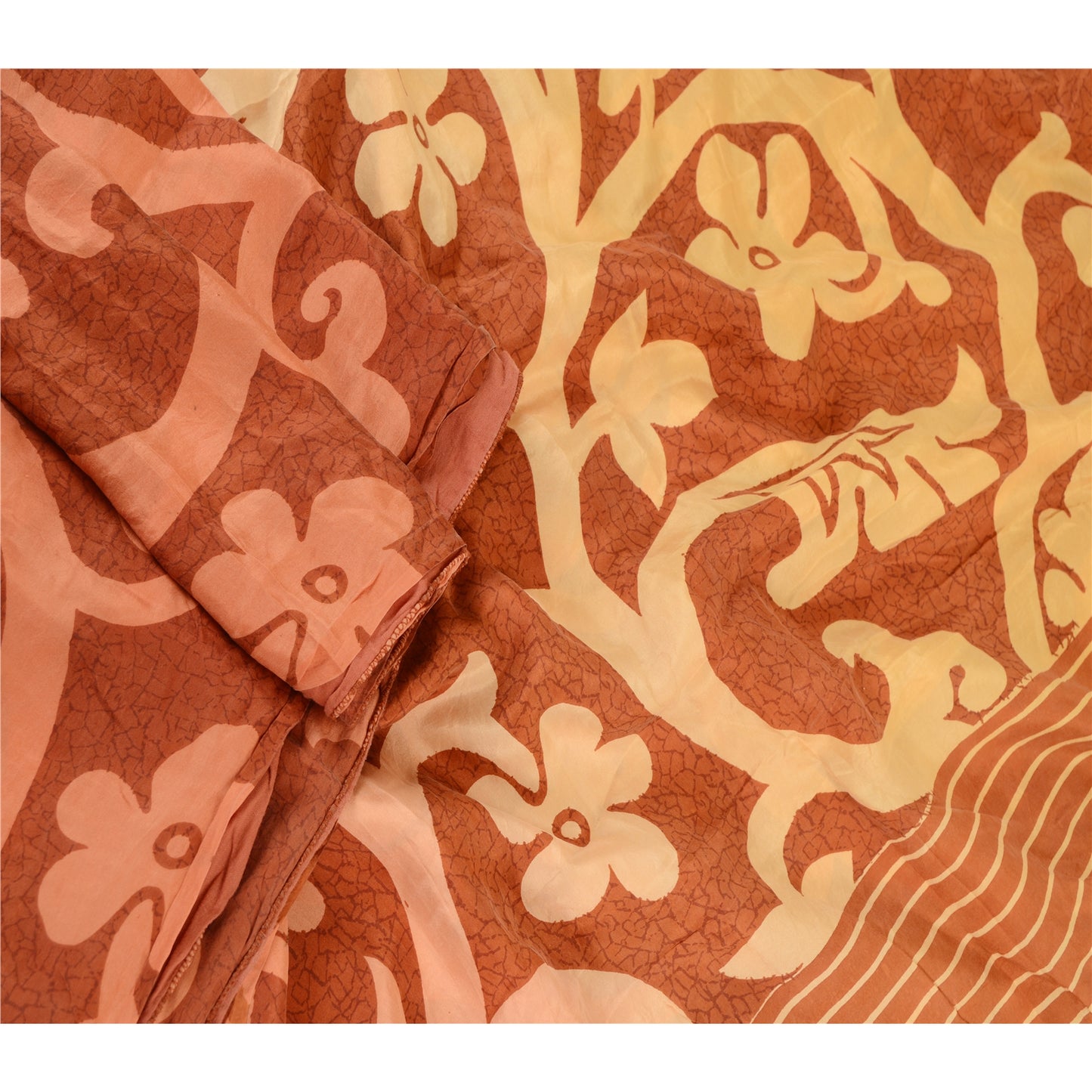 Sanskriti Vintage Sarees Brown 100% Pure Silk Printed Sari 5YD Soft Craft Sustainable Fabric
