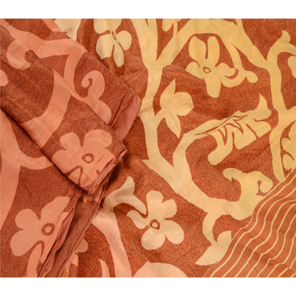 Sanskriti Vintage Sarees Brown 100% Pure Silk Printed Sari 5YD Soft Craft Sustainable Fabric