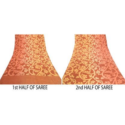 Sanskriti Vintage Sarees Brown 100% Pure Silk Printed Sari 5YD Soft Craft Sustainable Fabric