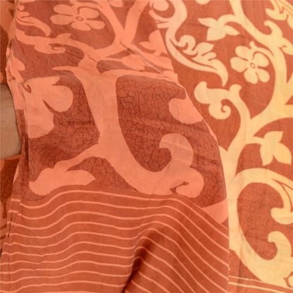 Sanskriti Vintage Sarees Brown 100% Pure Silk Printed Sari 5YD Soft Craft Sustainable Fabric
