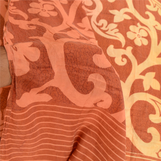 Sanskriti Vintage Sarees Brown 100% Pure Silk Printed Sari 5YD Soft Craft Sustainable Fabric