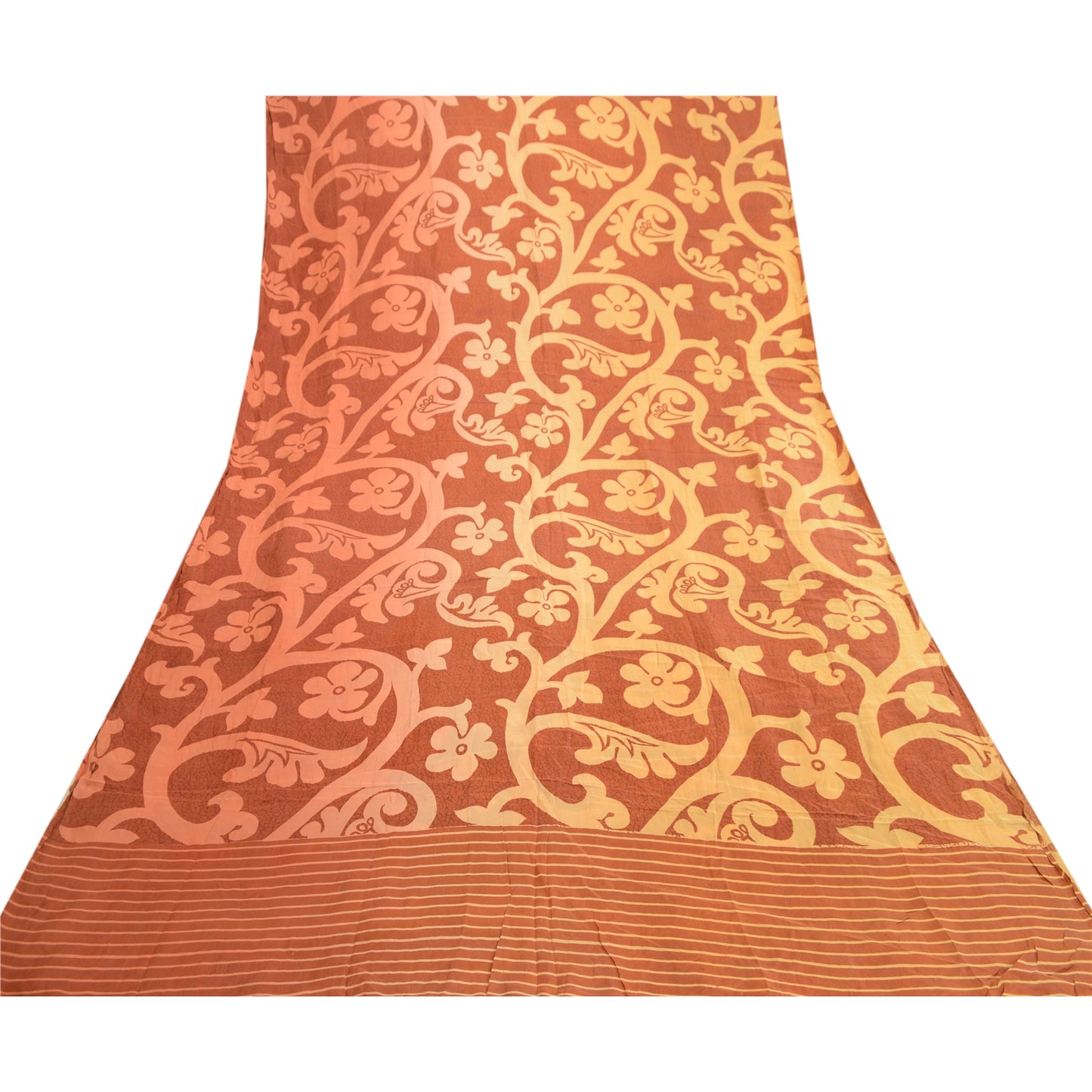 Sanskriti Vintage Sarees Brown 100% Pure Silk Printed Sari 5YD Soft Craft Sustainable Fabric