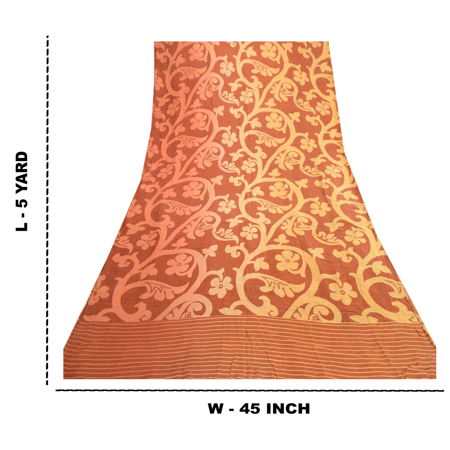 Sanskriti Vintage Sarees Brown 100% Pure Silk Printed Sari 5YD Soft Craft Sustainable Fabric