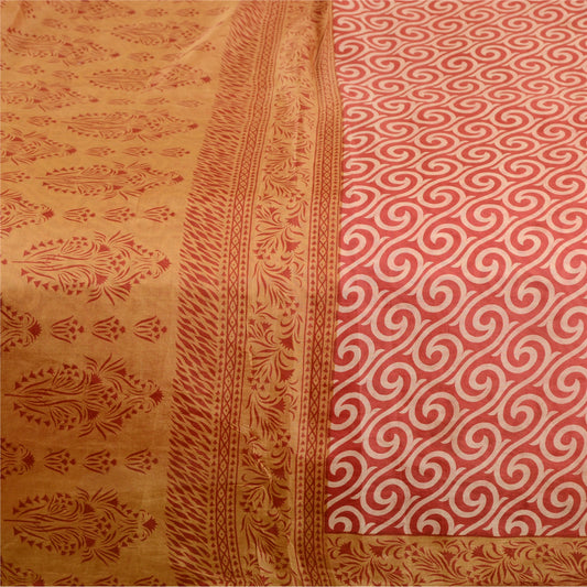 Sanskriti Vintage Sarees Red 100% Pure Silk Printed Sari Soft 5yd Craft Sustainable Fabric