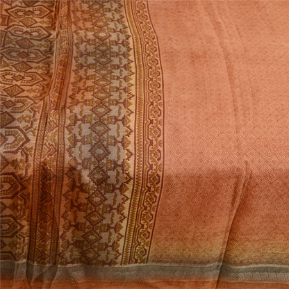 Sanskriti Vintage Sarees Orange Indian Pure Silk Printed Sari 5yd Craft Sustainable Fabric