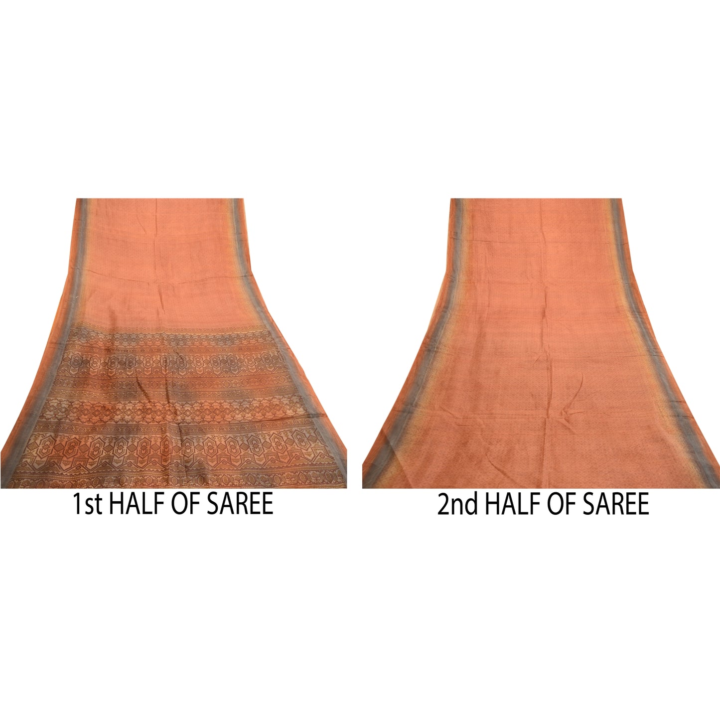 Sanskriti Vintage Sarees Orange Indian Pure Silk Printed Sari 5yd Craft Sustainable Fabric