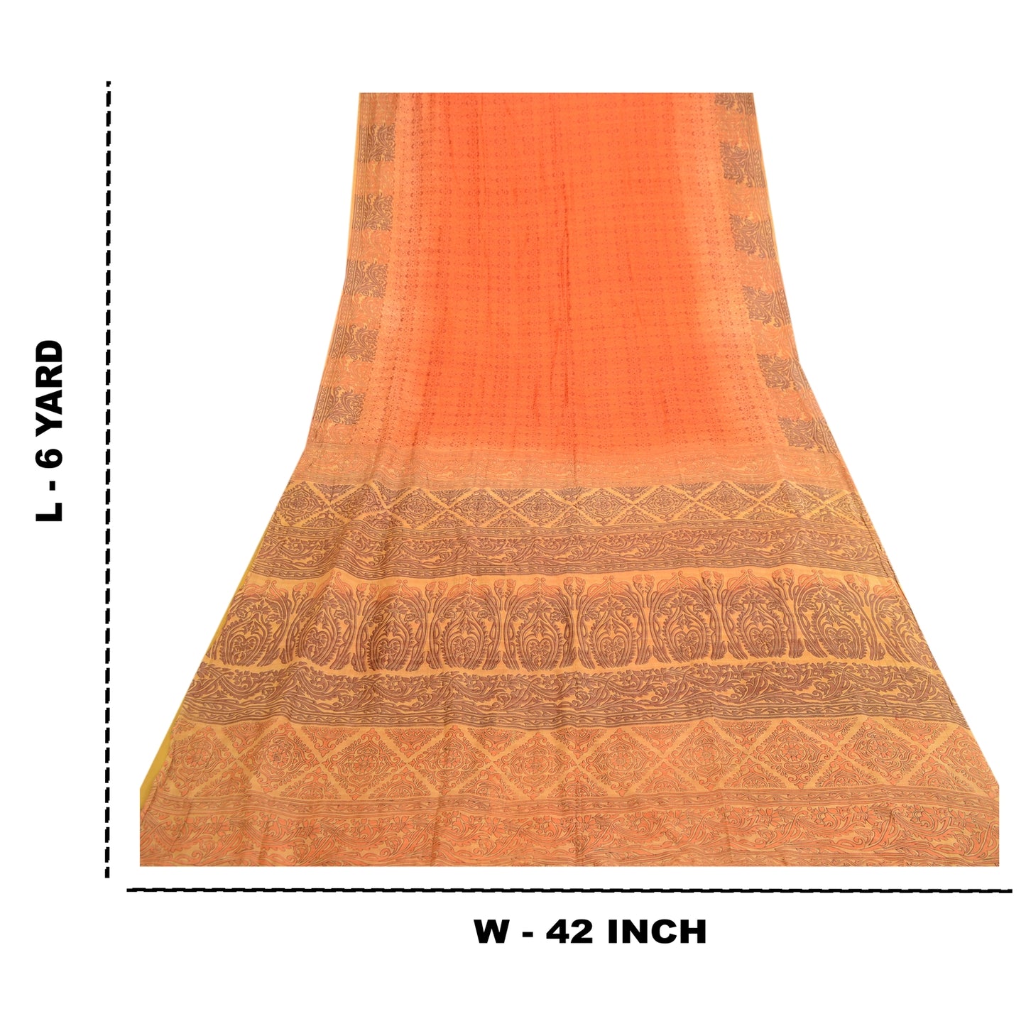 Sanskriti Vintage Sarees From India Orange Printed Pure Silk Sari Craft Sustainable Fabric