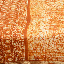 Load image into Gallery viewer, Sanskriti Vintage Sarees Brown Batik Printed Zari Border Pure Silk Sari Fabric
