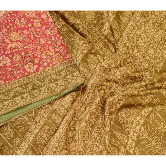 Sanskriti Vintage Sarees From India Red Pure Silk Printed Sari 5yd Craft Sustainable Fabric