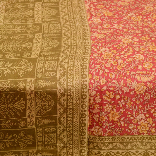 Sanskriti Vintage Sarees From India Red Pure Silk Printed Sari 5yd Craft Sustainable Fabric