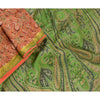 Sanskriti Vintage Sarees Orange Pure Silk Printed Zari Border Sari Craft Sustainable Fabric