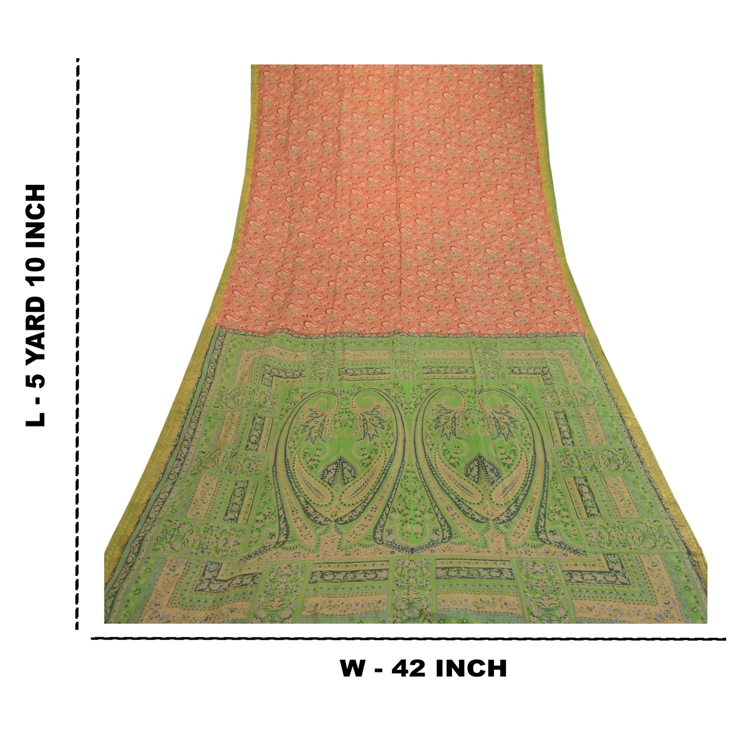 Sanskriti Vintage Sarees Orange Pure Silk Printed Zari Border Sari Craft Sustainable Fabric
