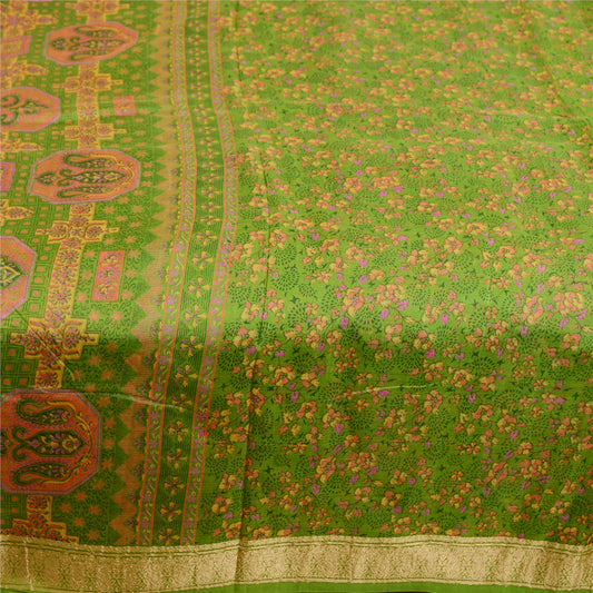 Sanskriti Vintage Sarees Indian Green Pure Silk Printed Sari Soft Craft Sustainable Fabric