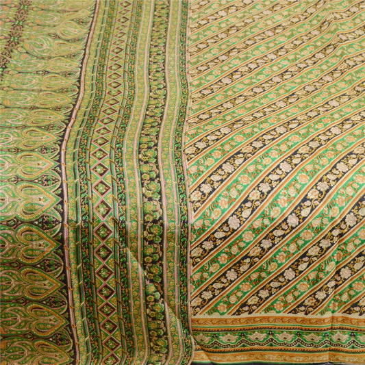 Sanskriti Vintage Sarees Green Indian Pure Silk Printed Sari Floral Craft Sustainable Fabric