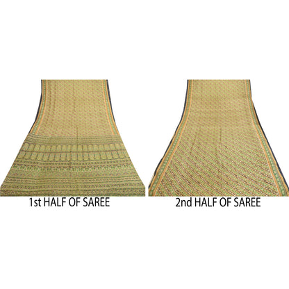 Sanskriti Vintage Sarees Green Indian Pure Silk Printed Sari Floral Craft Sustainable Fabric