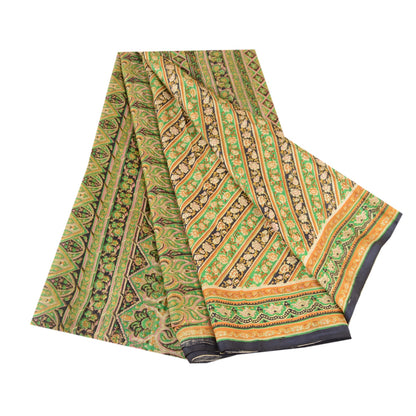 Sanskriti Vintage Sarees Green Indian Pure Silk Printed Sari Floral Craft Sustainable Fabric