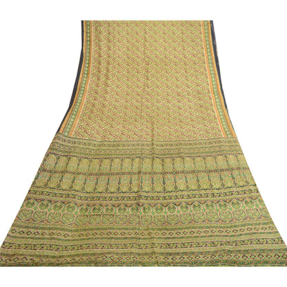 Sanskriti Vintage Sarees Green Indian Pure Silk Printed Sari Floral Craft Sustainable Fabric
