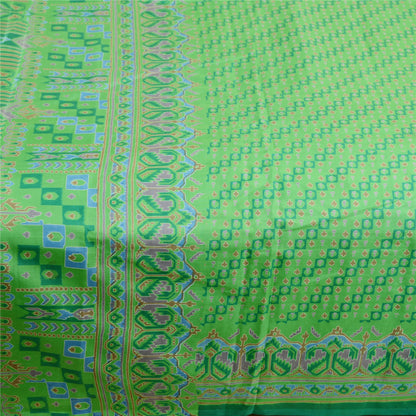 Sanskriti Vintage Sarees Green Pure Silk Printed Sari 5yd Floral Craft Sustainable Fabric