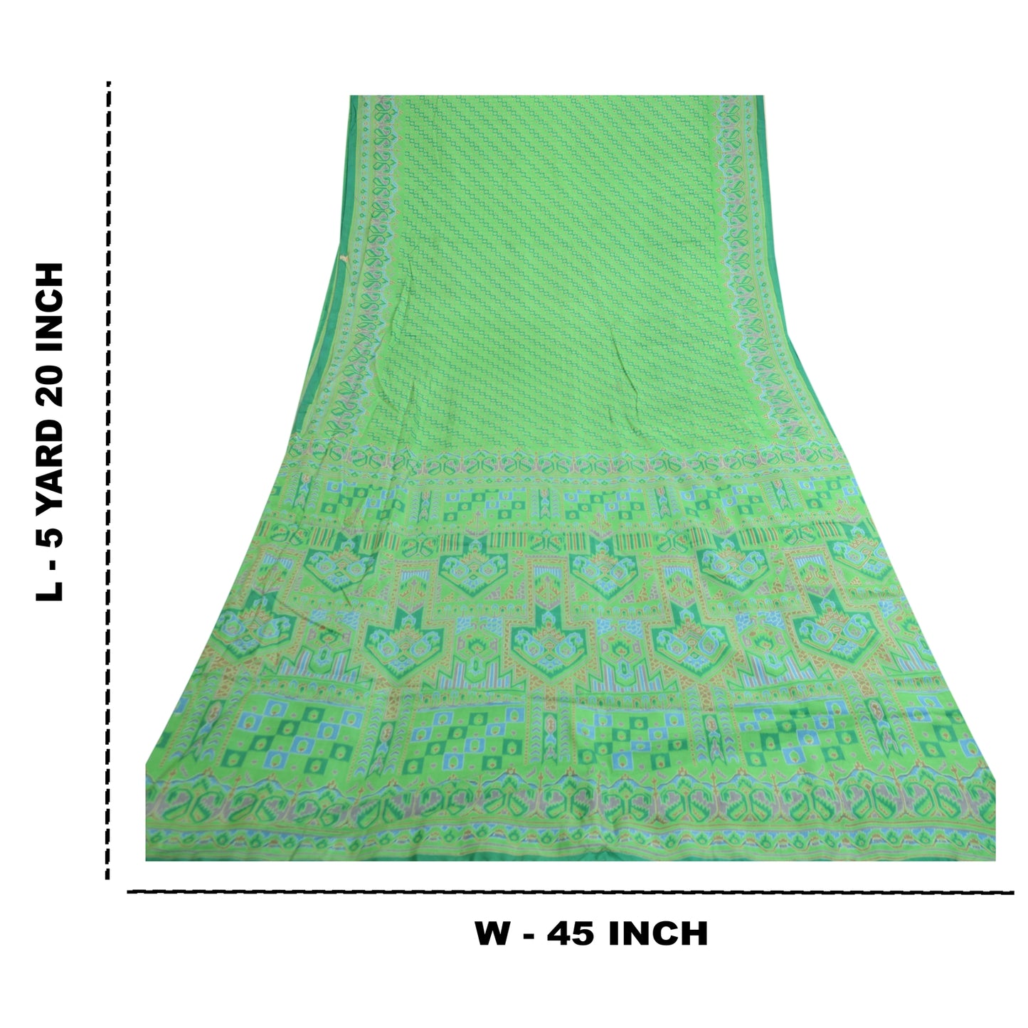 Sanskriti Vintage Sarees Green Pure Silk Printed Sari 5yd Floral Craft Sustainable Fabric