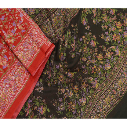 Sanskriti Vintage Sarees Red 100% Pure Silk Printed Sari Floral 5YD Craft Sustainable Fabric