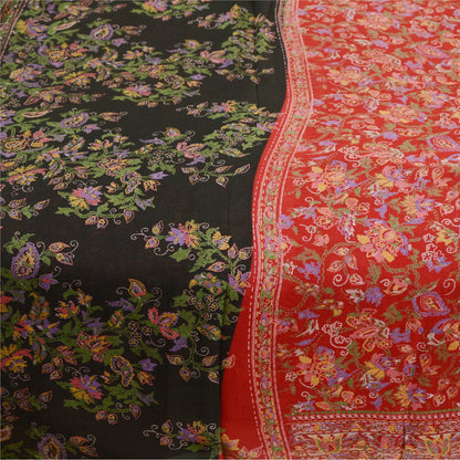 Sanskriti Vintage Sarees Red 100% Pure Silk Printed Sari Floral 5YD Craft Sustainable Fabric