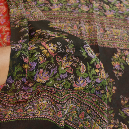 Sanskriti Vintage Sarees Red 100% Pure Silk Printed Sari Floral 5YD Craft Sustainable Fabric