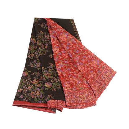 Sanskriti Vintage Sarees Red 100% Pure Silk Printed Sari Floral 5YD Craft Sustainable Fabric