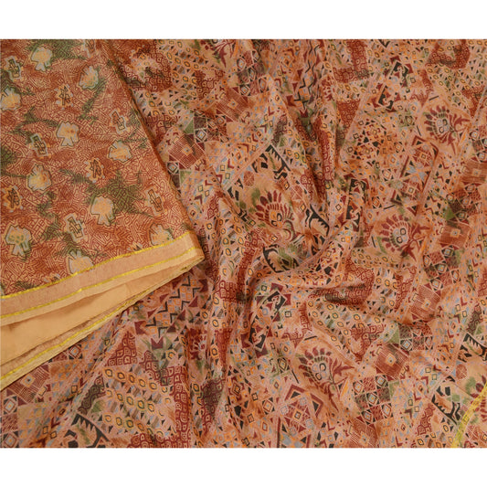 Sanskriti Vintage Sarees Dark Red Pure Silk Printed Zari Work Sari Craft Sustainable Fabric