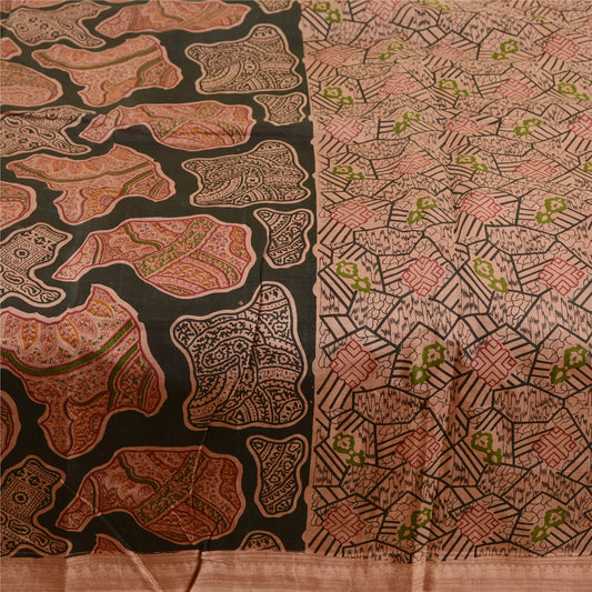 Sanskriti Vintage Sarees From India Pink Printed Pure Silk Sari 5yd Craft Sustainable Fabric