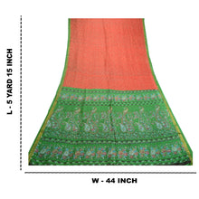 Load image into Gallery viewer, Sanskriti Vintage Sarees Red-Green Print Pure Silk Zari Border Sari Craft Fabric
