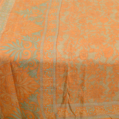 Sanskriti Vintage Sarees Orange Pure Silk Printed Sari Floral 5yd Craft Sustainable Fabric