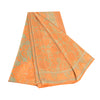 Sanskriti Vintage Sarees Orange Pure Silk Printed Sari Floral 5yd Craft Sustainable Fabric