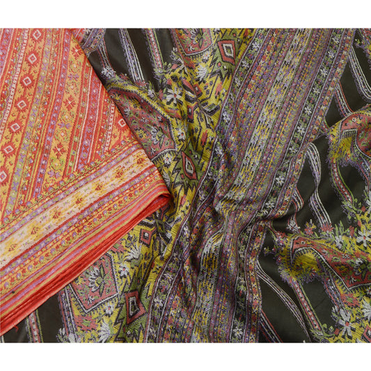 Sanskriti Vintage Sarees Red From India Pure Silk Printed Sari Soft Craft Sustainable Fabric