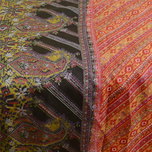 Sanskriti Vintage Sarees Red From India Pure Silk Printed Sari Soft Craft Sustainable Fabric