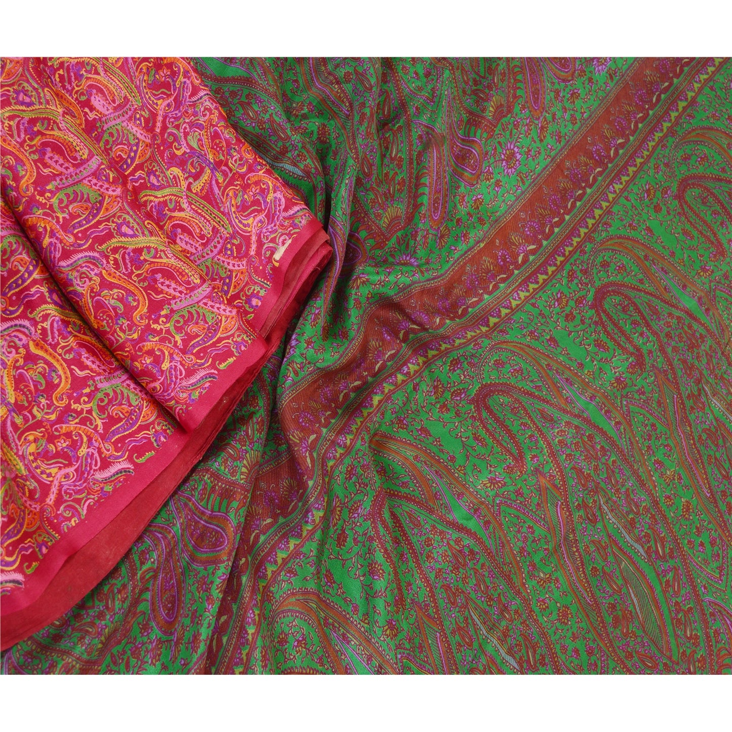 Sanskriti Vintage Sarees Pink 100% Pure Silk Printed Sari Floral Craft Sustainable Fabric