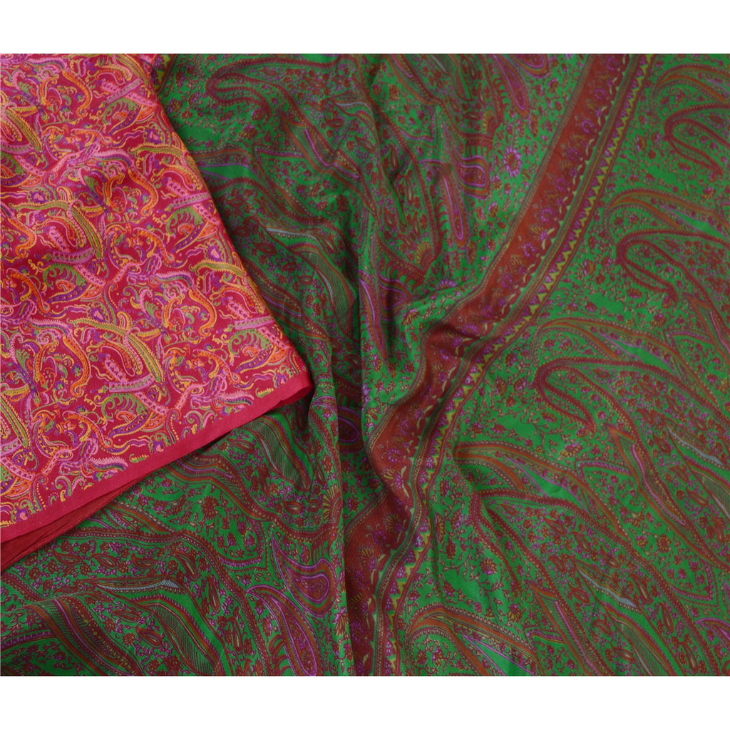 Sanskriti Vintage Sarees Pink 100% Pure Silk Printed Sari Floral Craft Sustainable Fabric