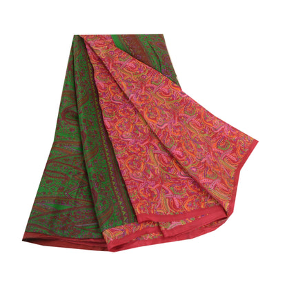Sanskriti Vintage Sarees Pink 100% Pure Silk Printed Sari Floral Craft Sustainable Fabric