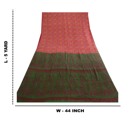 Sanskriti Vintage Sarees Pink 100% Pure Silk Printed Sari Floral Craft Sustainable Fabric
