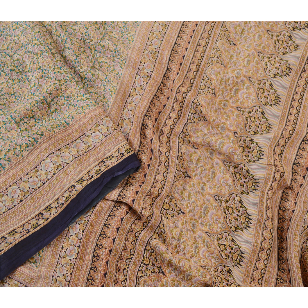 Sanskriti Vintage Sarees Multi Pure Silk Printed Sari Floral Soft Craft Fabric