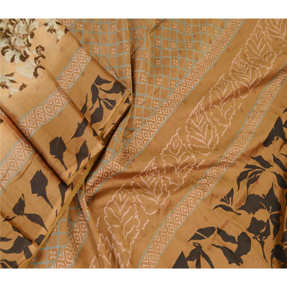 Sanskriti Vintage Sarees From India Green Pure Silk Printed Sari Craft Sustainable Fabric
