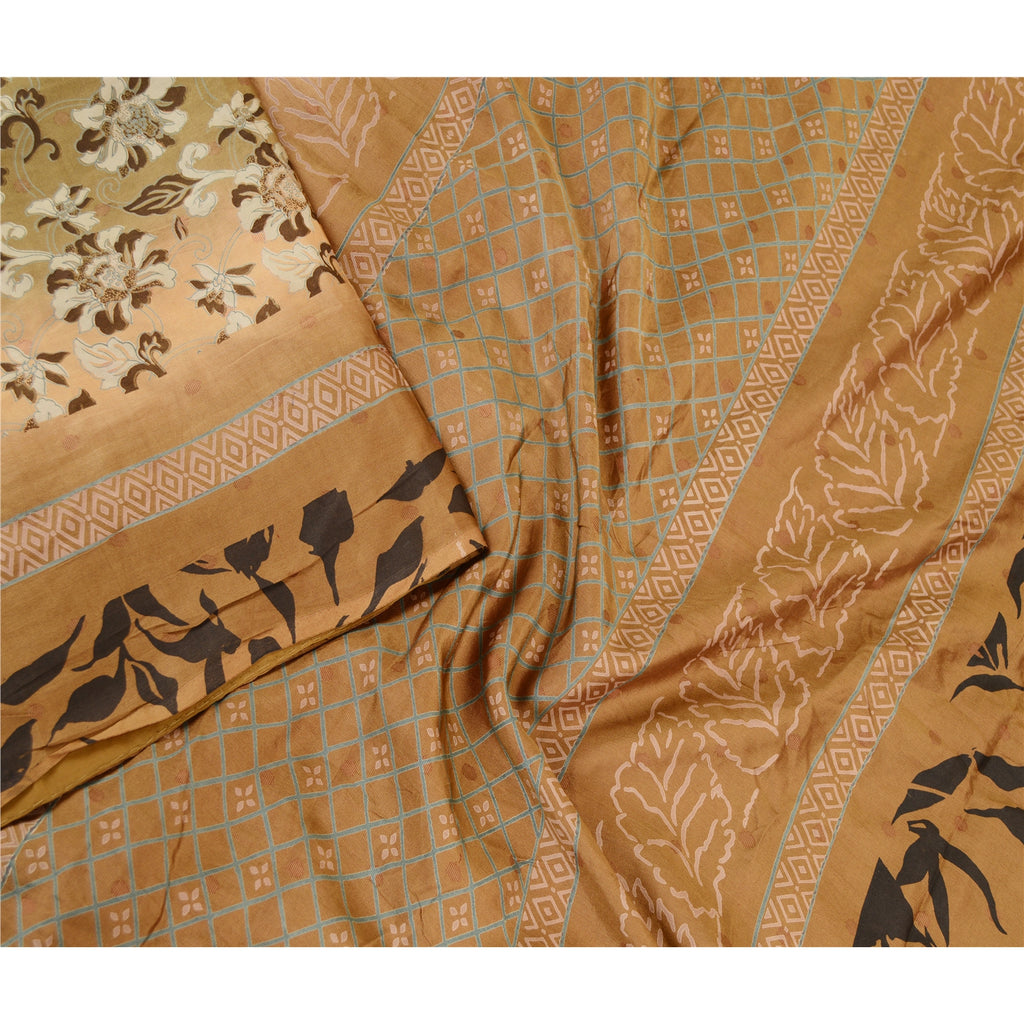 Sanskriti Vintage Sarees From India Green Pure Silk Printed Sari Craft Sustainable Fabric