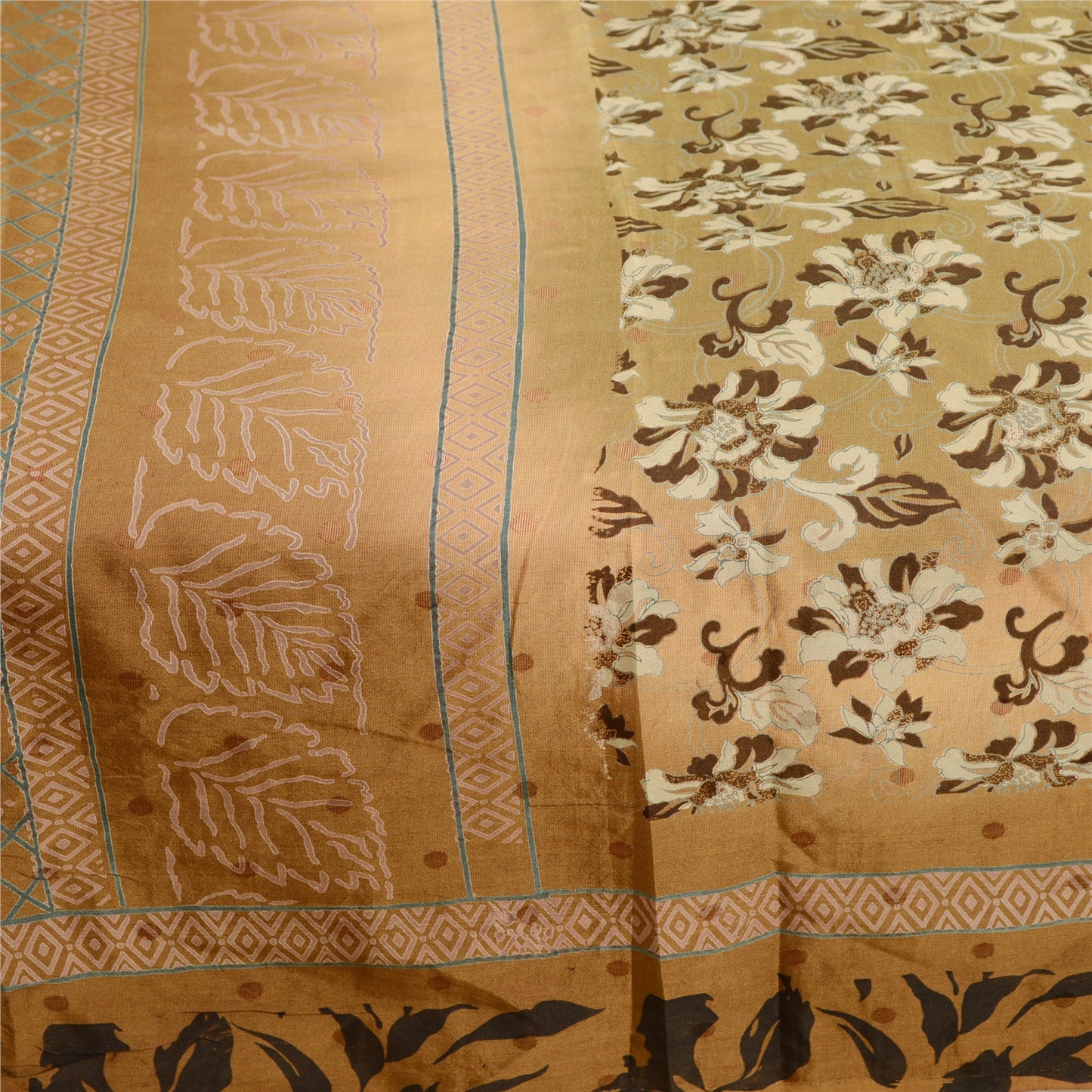 Sanskriti Vintage Sarees From India Green Pure Silk Printed Sari Craft Sustainable Fabric