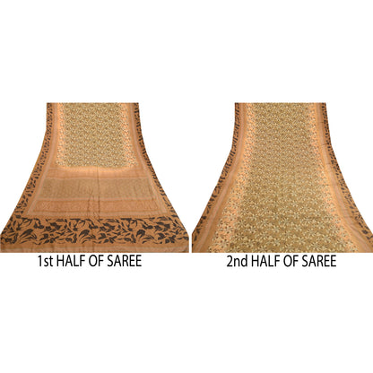 Sanskriti Vintage Sarees From India Green Pure Silk Printed Sari Craft Sustainable Fabric