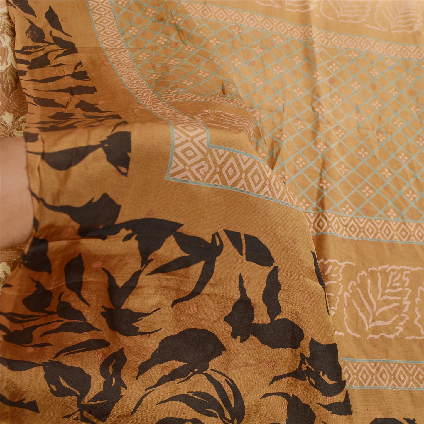 Sanskriti Vintage Sarees From India Green Pure Silk Printed Sari Craft Sustainable Fabric