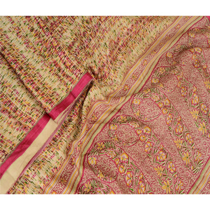 Sanskriti Vintage Sarees Indisk Lilla Ren Silke Trykt Sari 5YD Håndværk Bæredygtigt Stoff