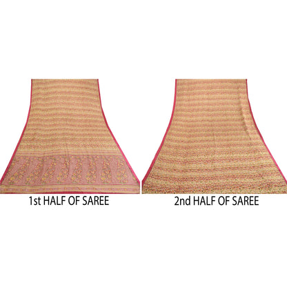 Sanskriti Vintage Sarees Indisk Lilla Ren Silke Trykt Sari 5YD Håndværk Bæredygtigt Stoff