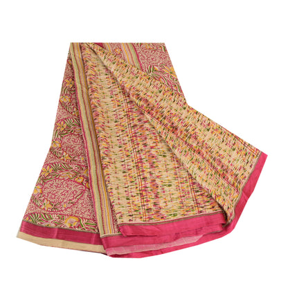 Sanskriti Vintage Sarees Indisk Lilla Ren Silke Trykt Sari 5YD Håndværk Bæredygtigt Stoff